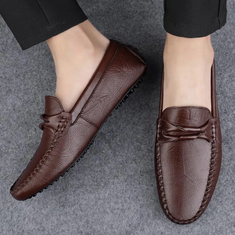 Party Loafers for Men Faux Leather Evening Solid Color Round Toe Low Top Casual Slip-on