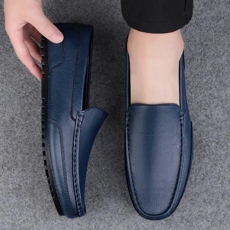 Party Loafers for Men's Pu Leather Classic Round Toe Comfortable Flat Heel Slip Resistant Wedding Slip-on