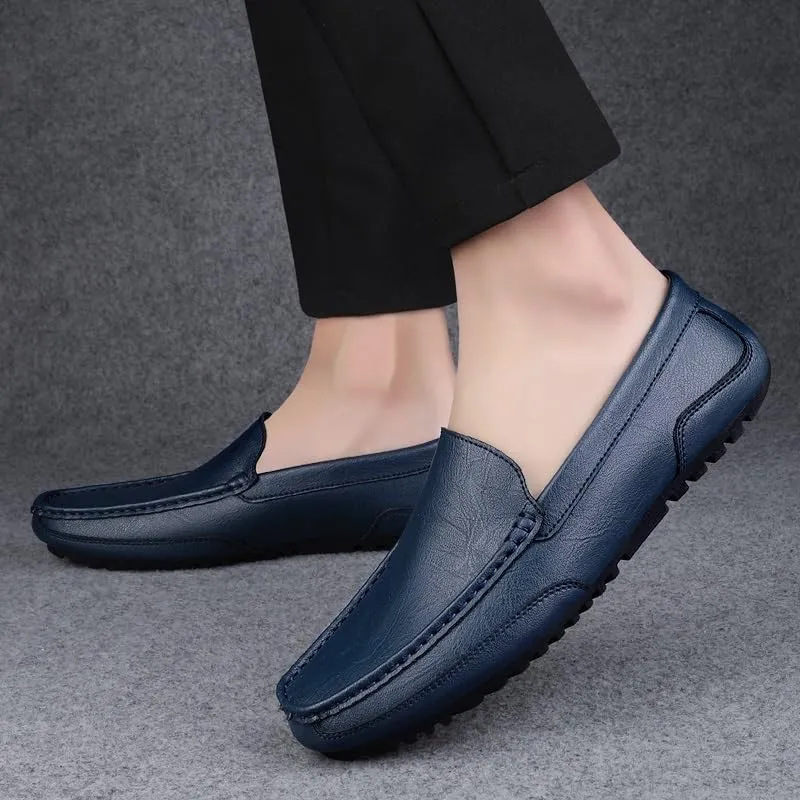 Party Loafers for Men's Pu Leather Classic Round Toe Comfortable Flat Heel Slip Resistant Wedding Slip-on