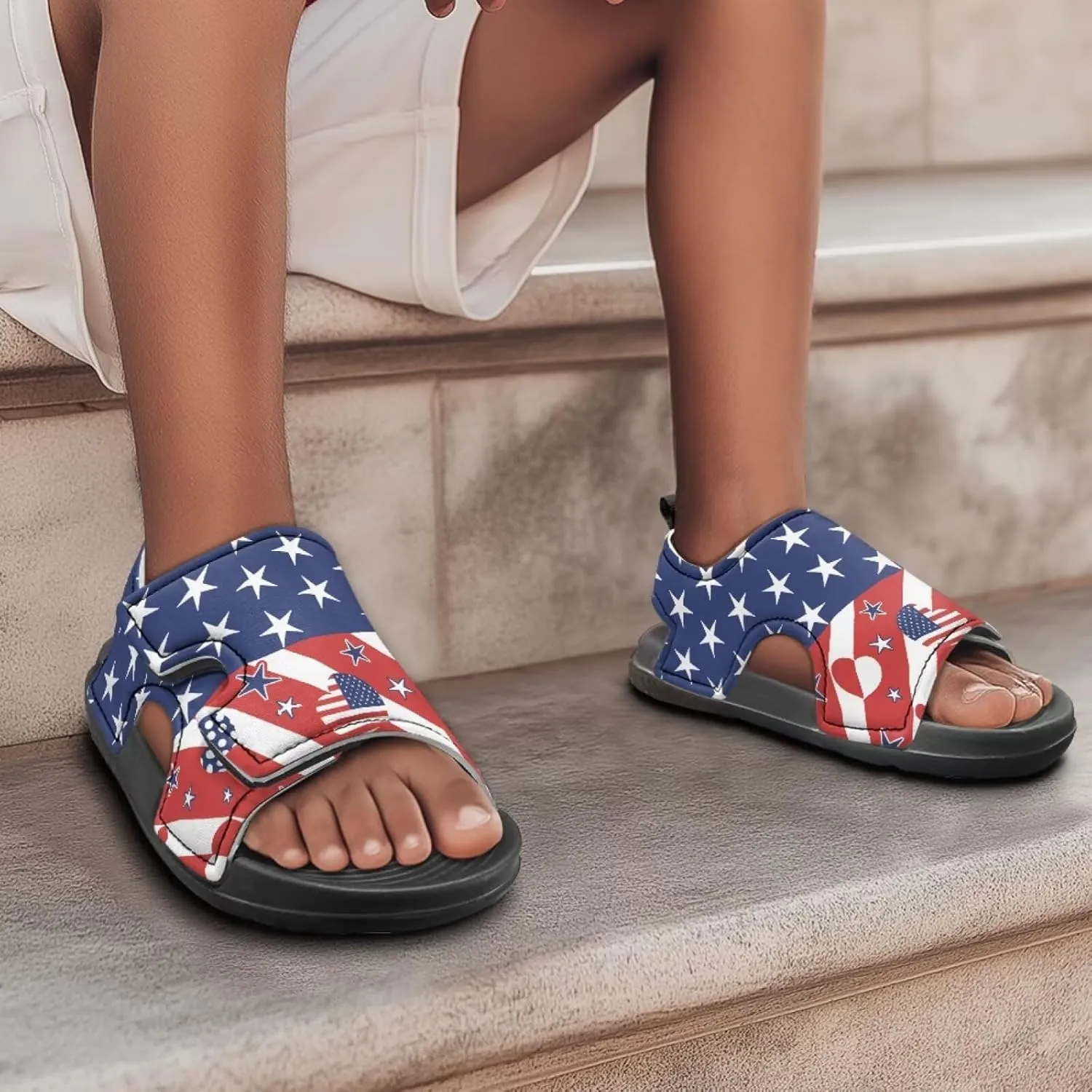 Pink Stripe Sandals Kids Girls Fashion Sport Athletic Sandals Lightweight Summer Beach Water Shoes for Toddler Adjustable