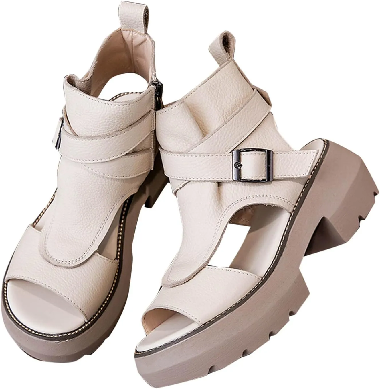 Platform Heels for Women Chunky Block Heels Open Toe Stylish Comfortable Fisherman Sandals with Adjustable Ankle Strap