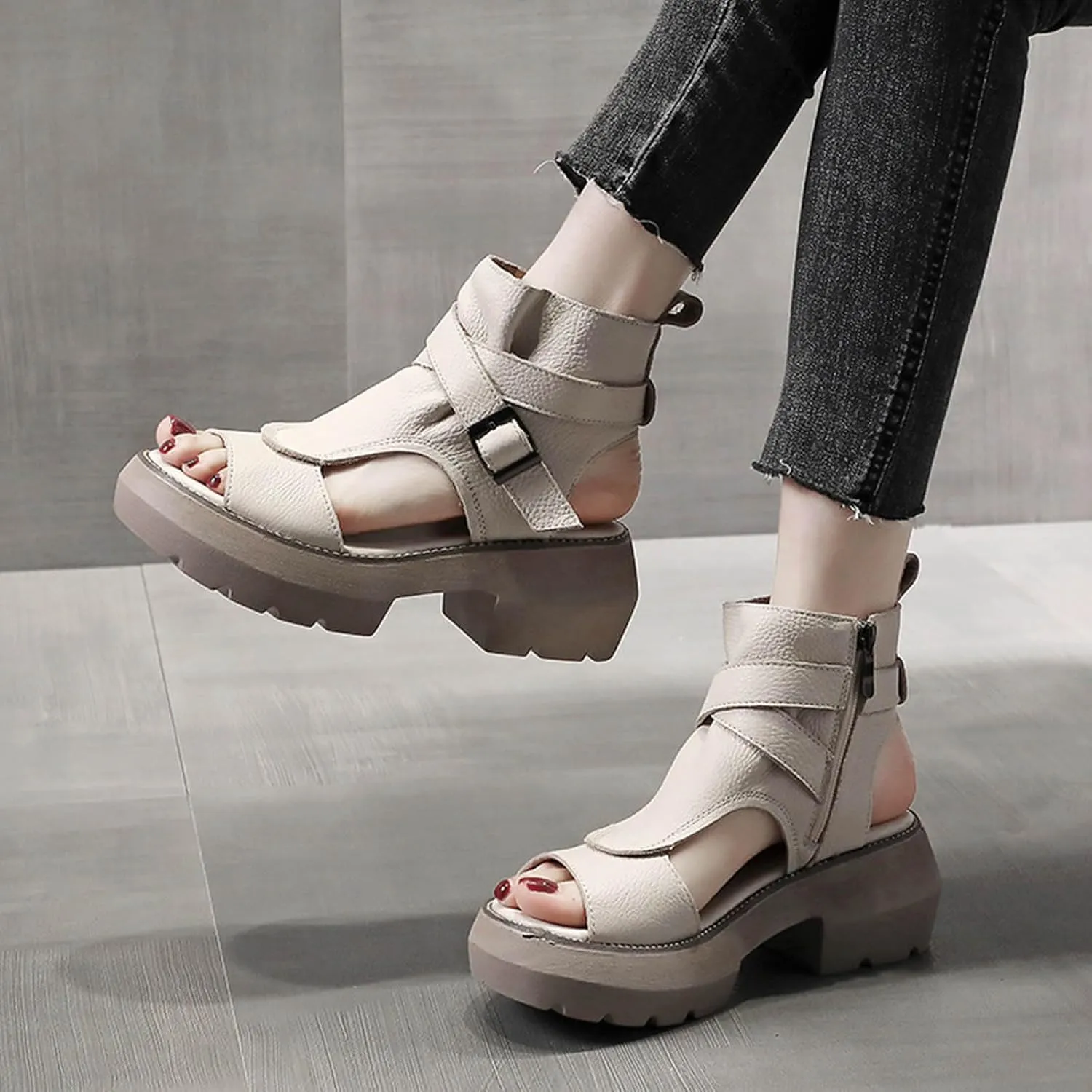 Platform Heels for Women Chunky Block Heels Open Toe Stylish Comfortable Fisherman Sandals with Adjustable Ankle Strap