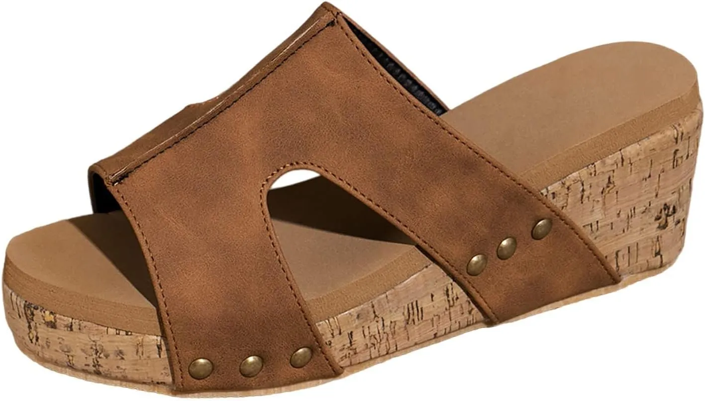 Platform Sandals Women Slip On Wedge Slide Slippers with Arch Support Summer Open Toe Soft Cushion Beach Walking Shoes