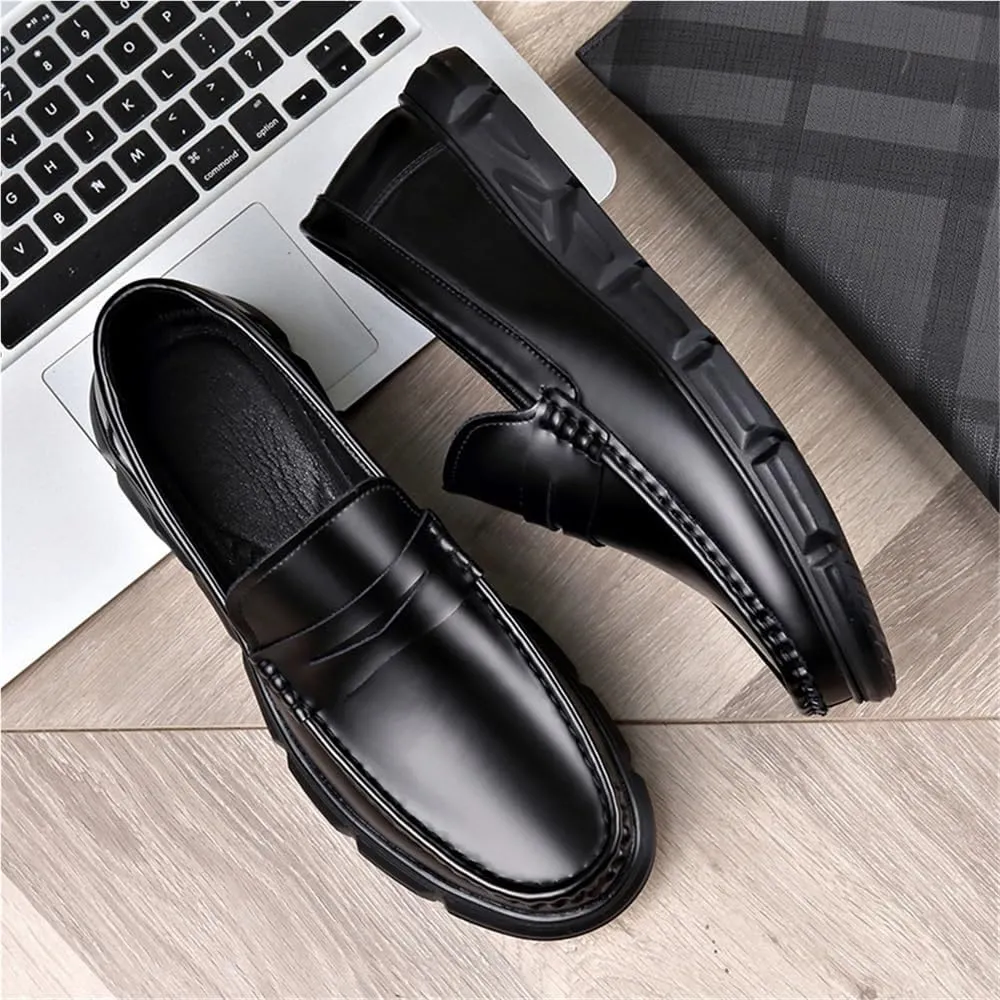 Prom Loafers for Men Pu Leather Party Moccasins Shoe Round Toe Classic Party Wedding Non Slip Anti-Slip Casual Slip-on