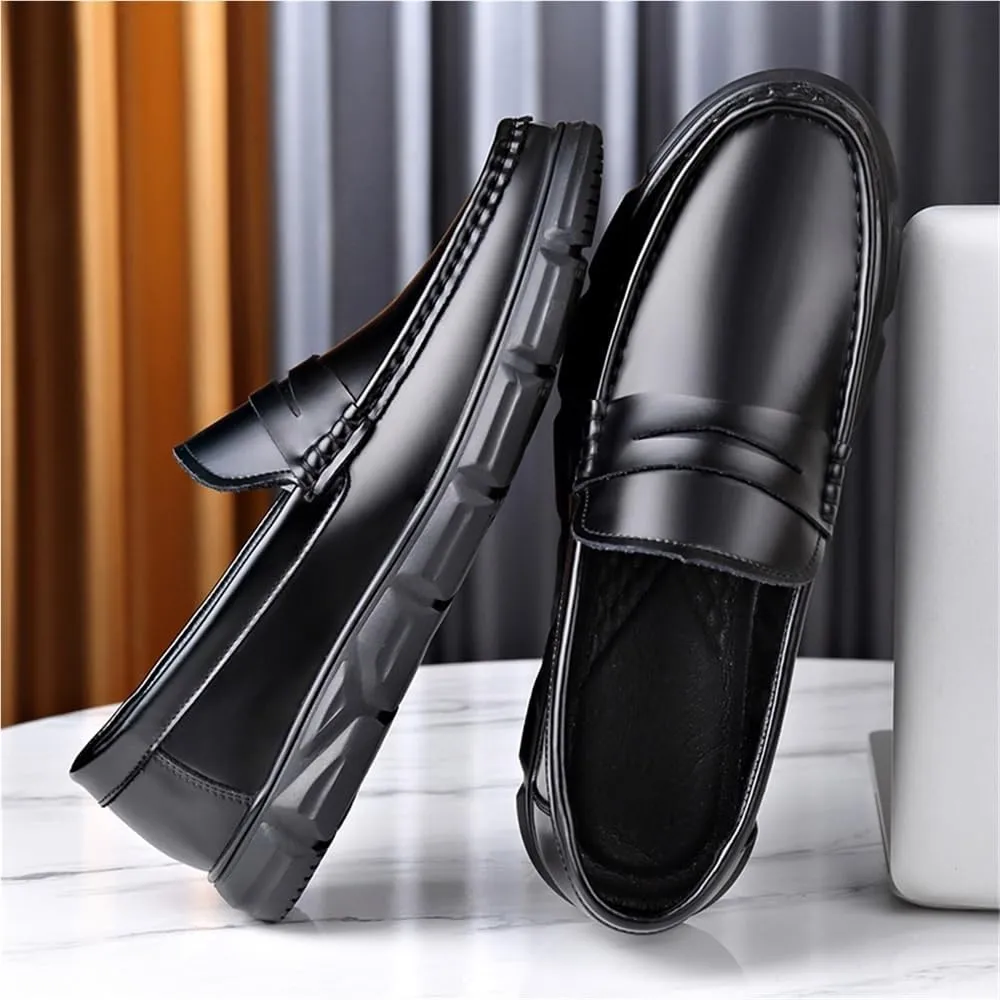 Prom Loafers for Men Pu Leather Party Moccasins Shoe Round Toe Classic Party Wedding Non Slip Anti-Slip Casual Slip-on