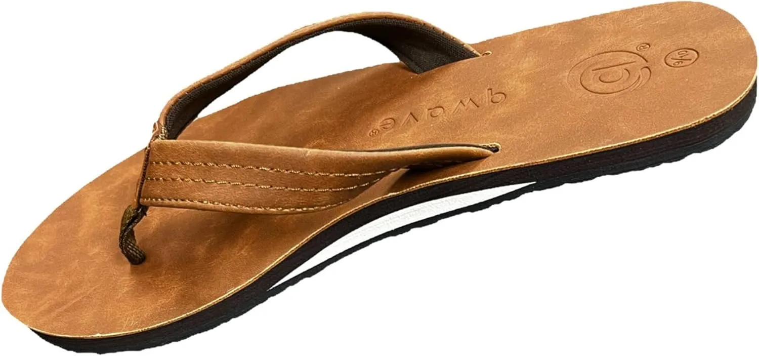 Qwave Womens Flip Flops - Vegan Leather Brown Women's Sandals Flat