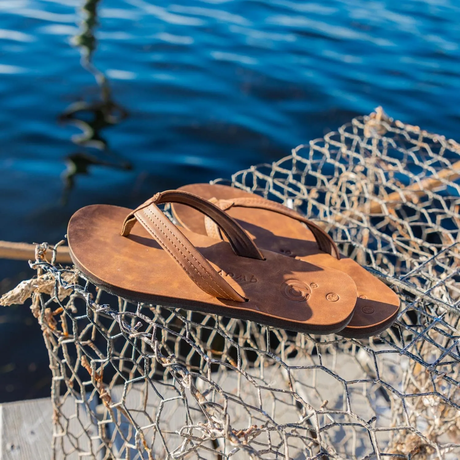 Qwave Womens Flip Flops - Vegan Leather Brown Women's Sandals Flat