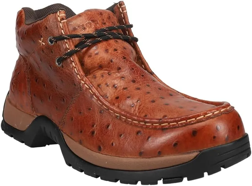 ROPER Mens Stirrup Ostrich Print Moc Toe Chukka Casual Boots Ankle - Brown