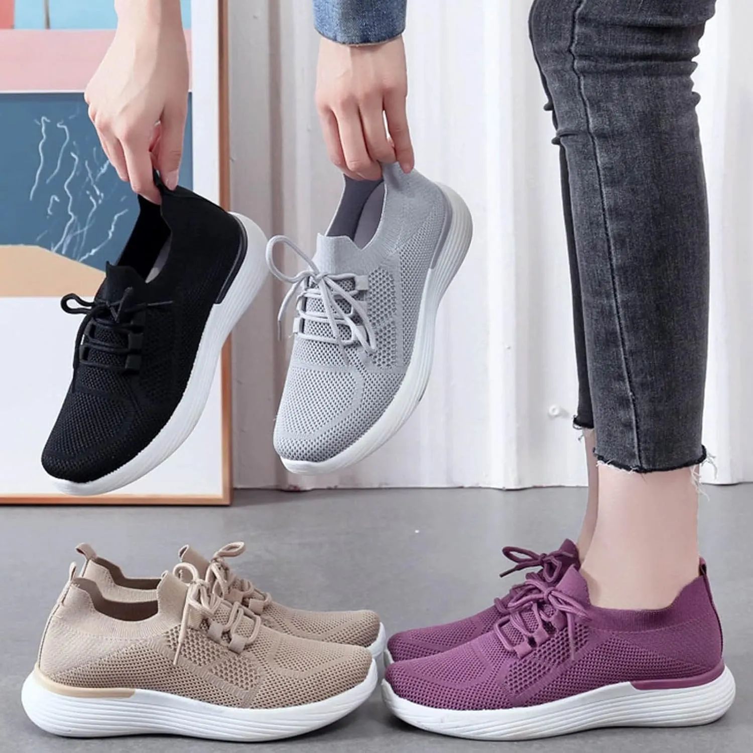 Running Shoes Womens Comfy Black Shoes for Women Dressy Women's Walking Shoes Sock Sneakers Womens Trail Running Shoes Wide Width Zapatos Comodos