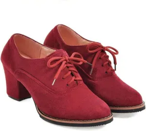 SACFOF Womens Block Heel Pumps Platform Chunky Boots Suede Comfort Oxfords Lace up Dress Shoes Mid Heels Ankle Boots