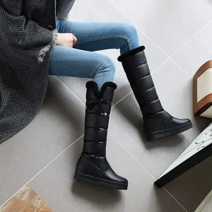 SACFOF Womens Winter Snow Boots Waterproof Long Booties Furry Mid Calf Warm Plush Lined Lace Up Comfort Snow Boots