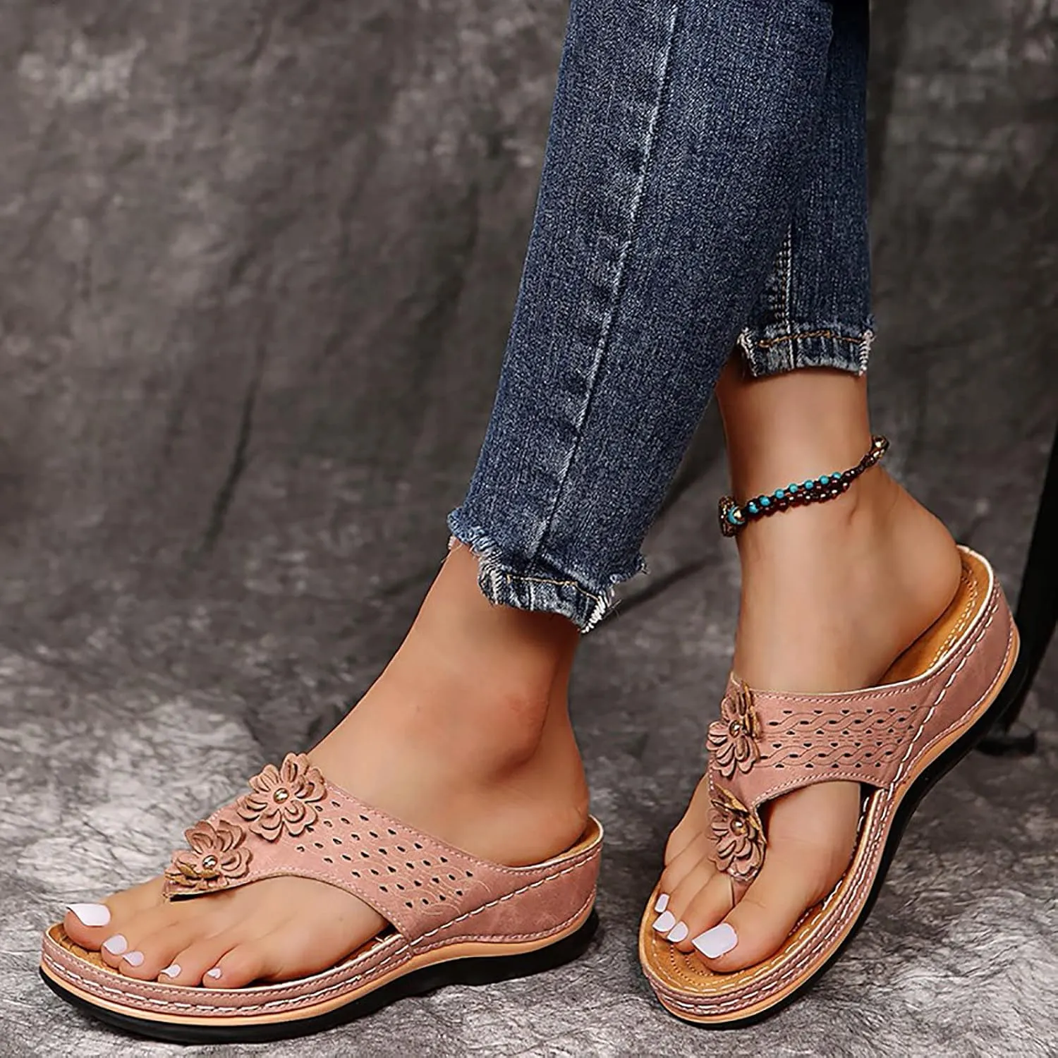 Sandalias para Mujer, Women Summer Comfortable Flip Flop Vintage Slide Sandals Slip on Open Toe Sandals