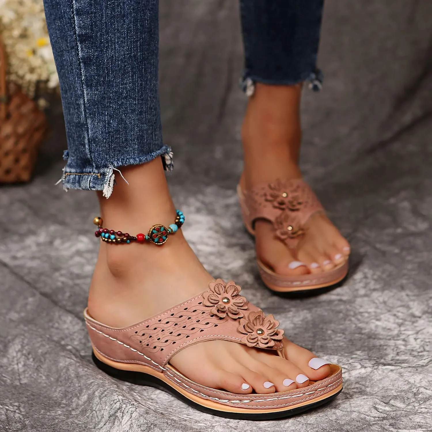 Sandalias para Mujer, Women Summer Comfortable Flip Flop Vintage Slide Sandals Slip on Open Toe Sandals