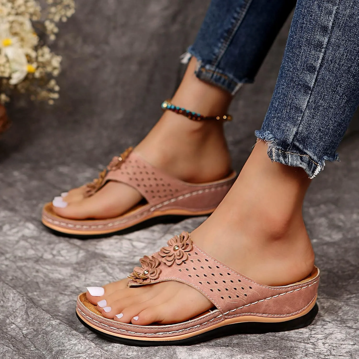 Sandalias para Mujer, Women Summer Comfortable Flip Flop Vintage Slide Sandals Slip on Open Toe Sandals