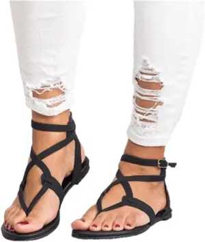 Sandals For Women Dressy Summer, Womens T-Strap Flat Sandals Strappy Sandals Comfort Open Toe Gladiator Thong Flip Flops