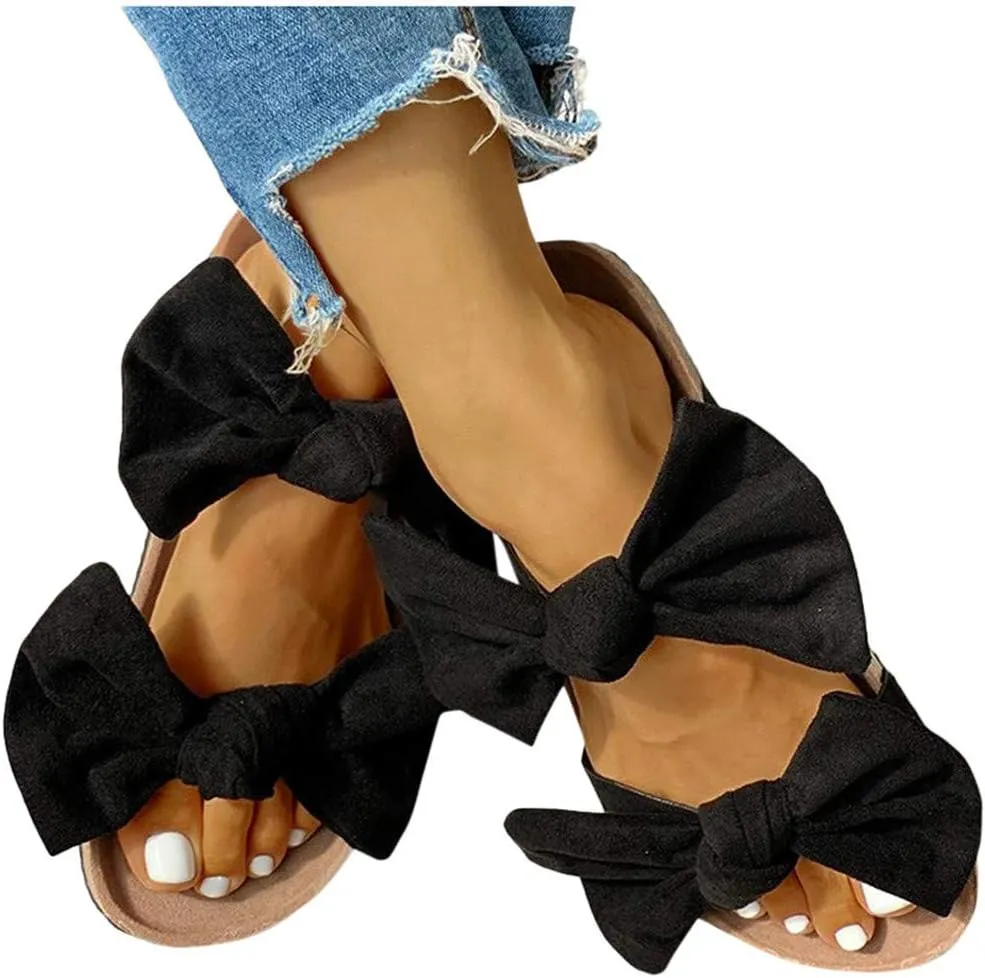 Sandals for Women Flat,Womens Slip On Flip Flops Bow Tie Strappy Slides Beach Thong Slipper Summer Gladiator Flat Sandals
