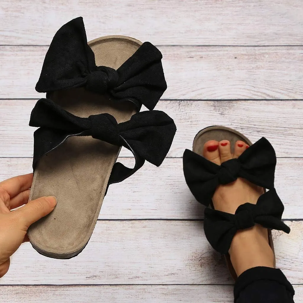 Sandals for Women Flat,Womens Slip On Flip Flops Bow Tie Strappy Slides Beach Thong Slipper Summer Gladiator Flat Sandals