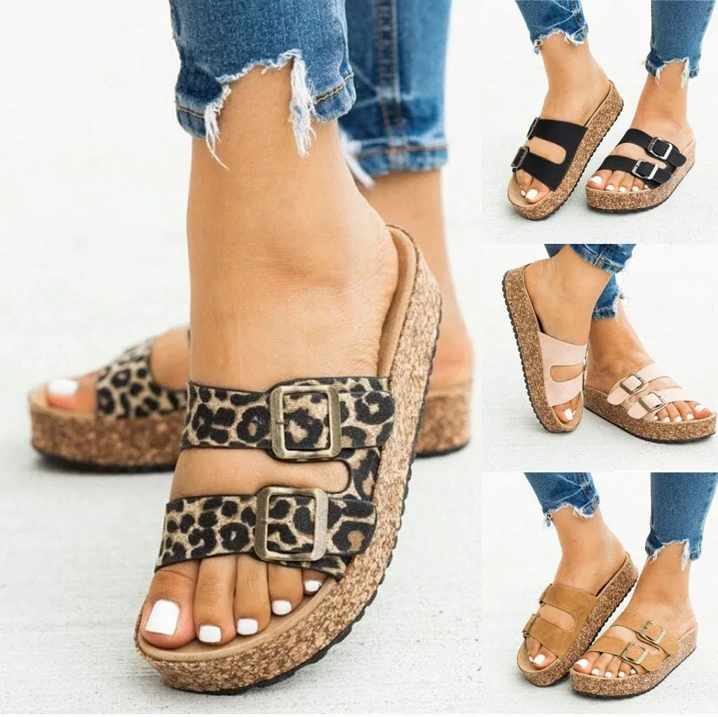 Sandals for Women Platform,Slip on Sandals with Soft Footbed and Buckle Strap Low Platform Slides Gifts for Women