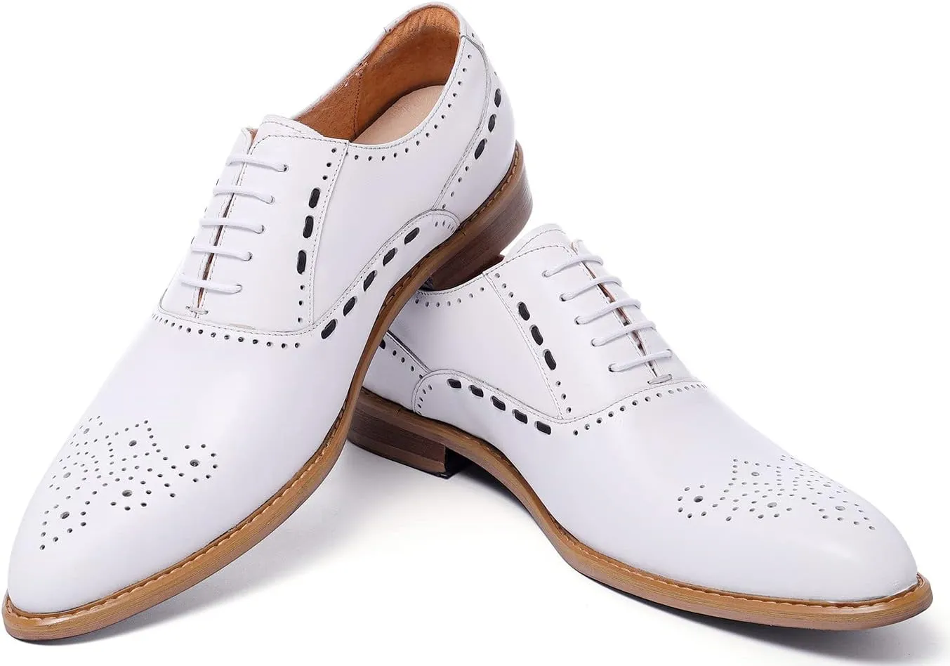Santimon Men's Derby Oxfords Dress Wing Tip Lace-up Classic Genuine Leather Brogue Shoes Formal