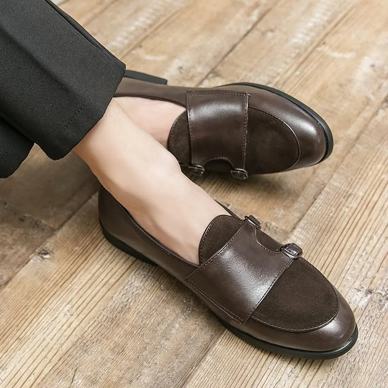 Santimon Men's Double Monk Strap Classic Dress Loafers Slip on Casual Formal Shoes