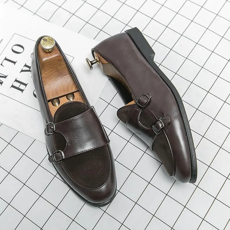 Santimon Men's Double Monk Strap Classic Dress Loafers Slip on Casual Formal Shoes