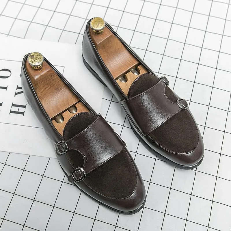 Santimon Men's Double Monk Strap Classic Dress Loafers Slip on Casual Formal Shoes