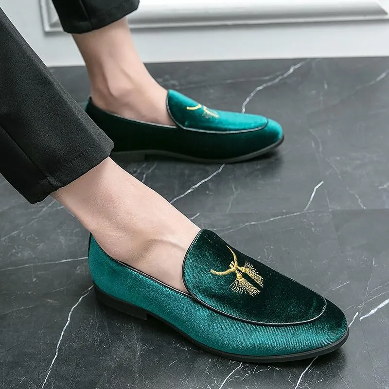 Santimon Men's Fashion Classic Velvet Loafers Embroidery Dress Shoes for Men Tuxedo Suit Shoes