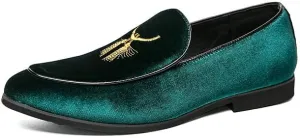 Santimon Men's Fashion Classic Velvet Loafers Embroidery Dress Shoes for Men Tuxedo Suit Shoes