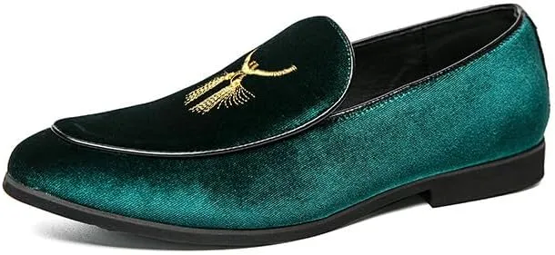 Santimon Men's Fashion Classic Velvet Loafers Embroidery Dress Shoes for Men Tuxedo Suit Shoes