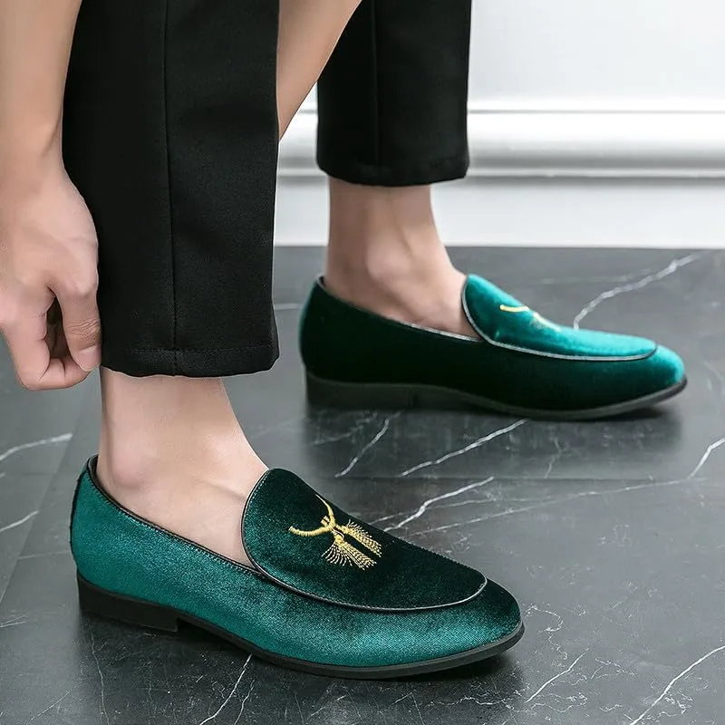 Santimon Men's Fashion Classic Velvet Loafers Embroidery Dress Shoes for Men Tuxedo Suit Shoes