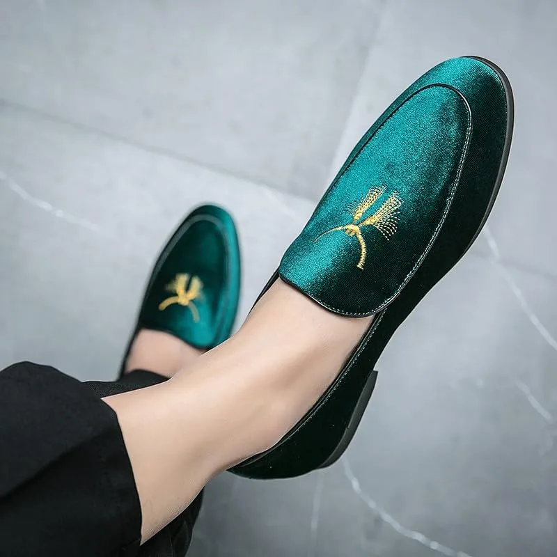 Santimon Men's Fashion Classic Velvet Loafers Embroidery Dress Shoes for Men Tuxedo Suit Shoes