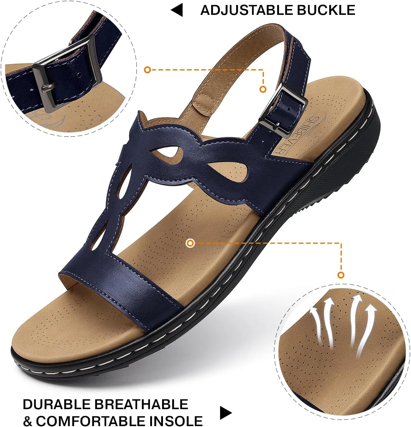 SHIBEVER Flat Sandals for Women Dressy: Comfortable Open Toe Sandal - Summer Comfort Ladies Walking Sandals