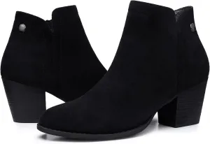SHIBEVER Women's Ankle Boots Heel: Chunky Low Heeled Almond Toe Short Booties with Zipper Faux Suede Dress Western Fall 2025 Shoes