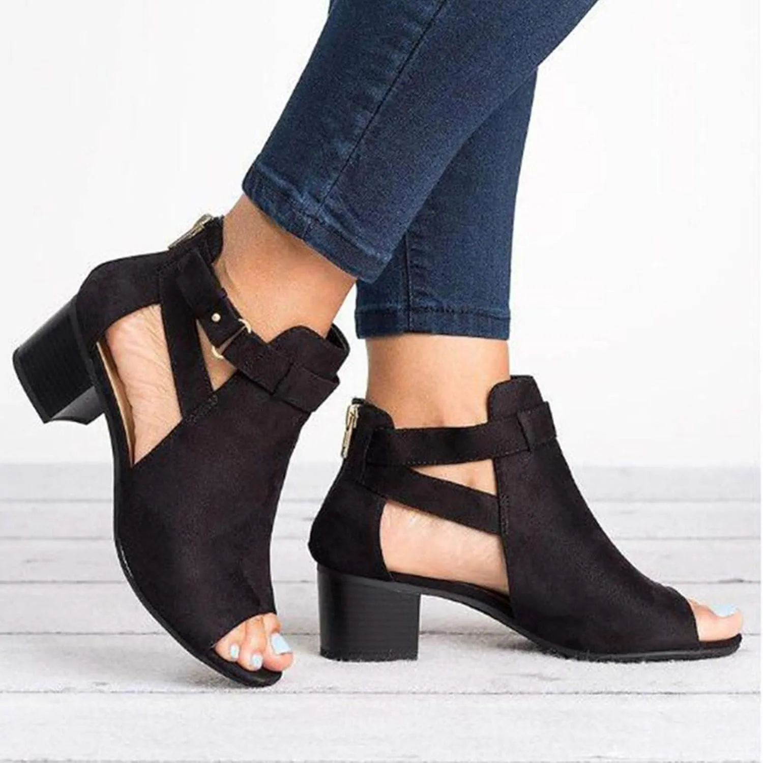 Shoes for Women Dressy, Womens Sandals Suede Peep Toe Ankle Booties Cut Out Stacked Block Heel Ankle Boots