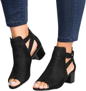 Shoes for Women Dressy, Womens Sandals Suede Peep Toe Ankle Booties Cut Out Stacked Block Heel Ankle Boots