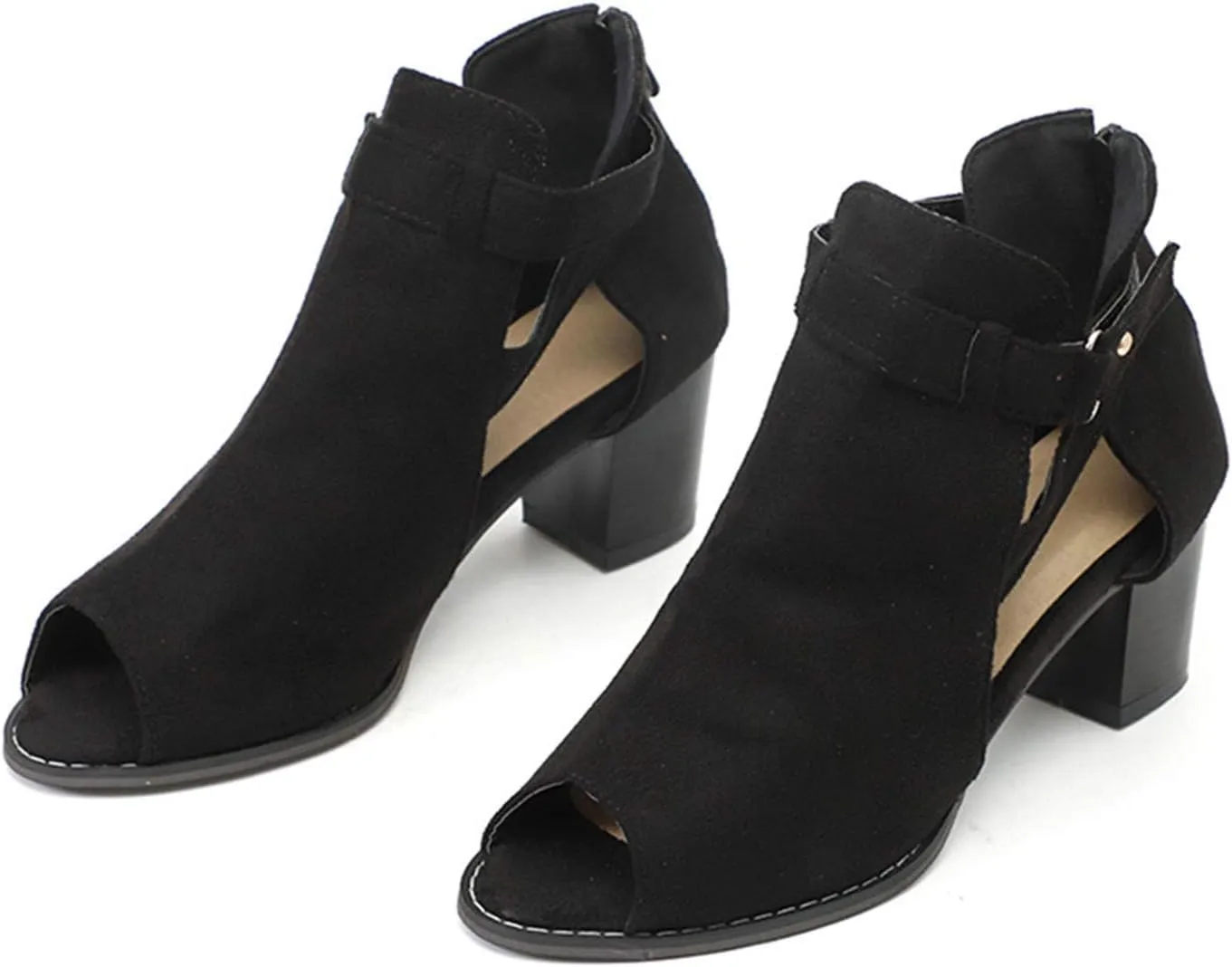 Shoes for Women Dressy, Womens Sandals Suede Peep Toe Ankle Booties Cut Out Stacked Block Heel Ankle Boots