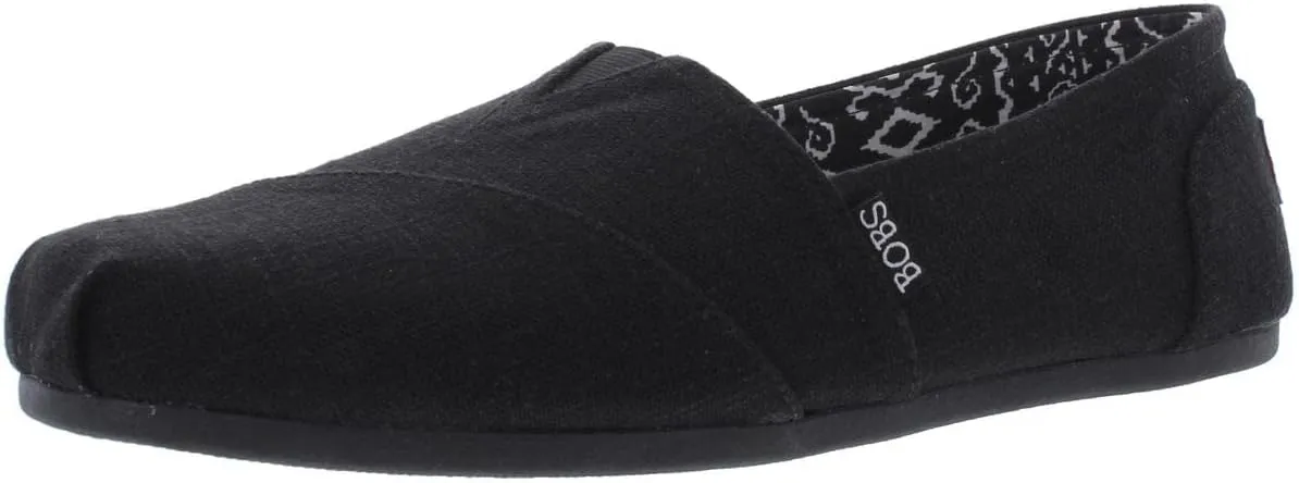 Skechers Women's Bobs Plush-Best Wishes Slip-On Flat, Black/Black, 7.5 W US