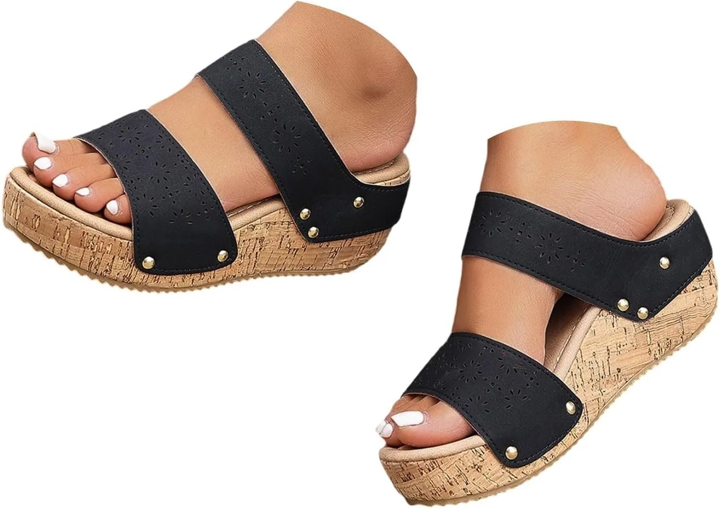Slip on Shoes Women Dressy Comfort Casual Open Toe Wedges Sandal Orthopedic Comfortable Lightweight Low Heel Slipper
