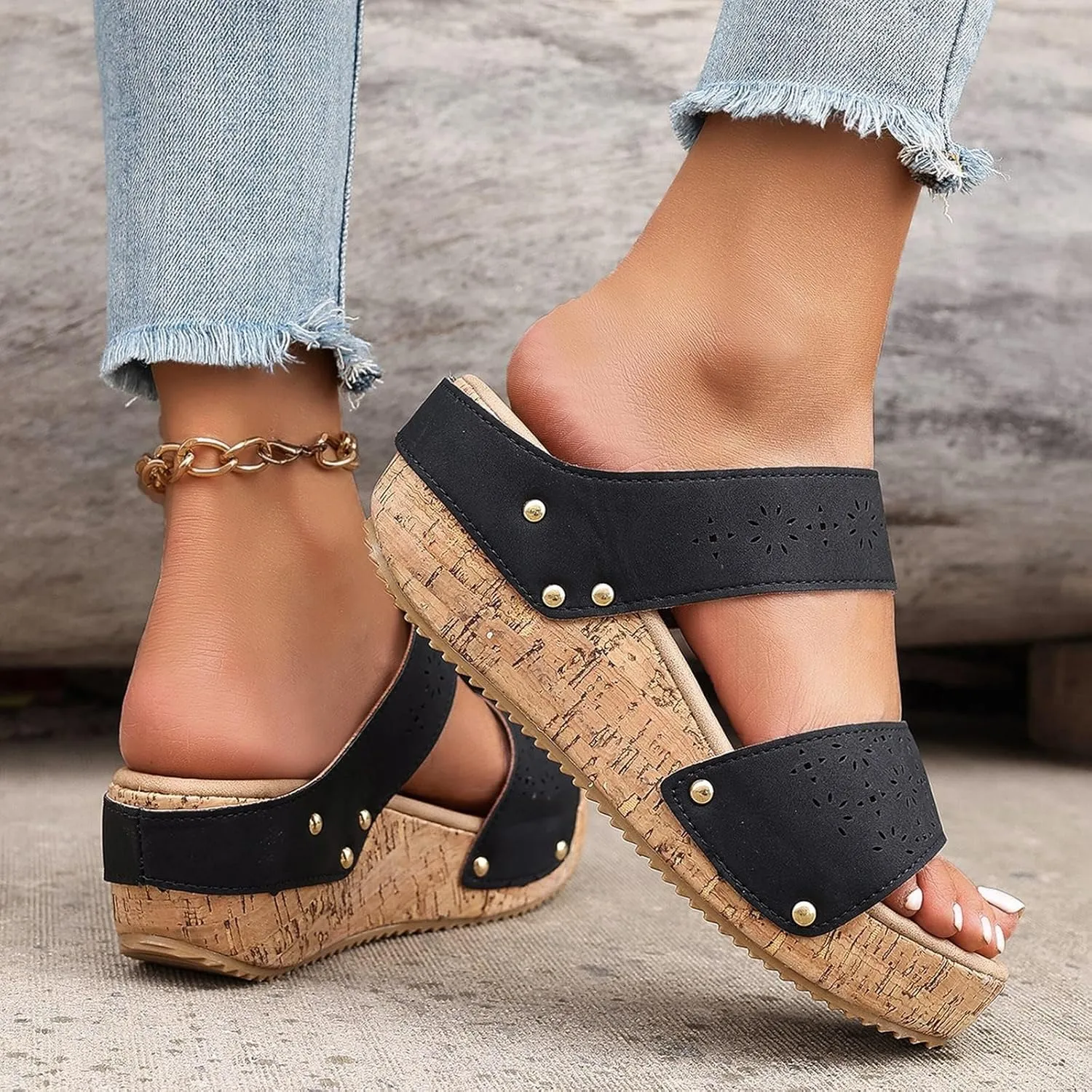 Slip on Shoes Women Dressy Comfort Casual Open Toe Wedges Sandal Orthopedic Comfortable Lightweight Low Heel Slipper