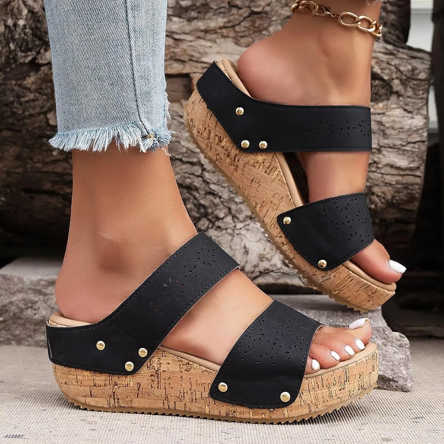 Slip on Shoes Women Dressy Comfort Casual Open Toe Wedges Sandal Orthopedic Comfortable Lightweight Low Heel Slipper