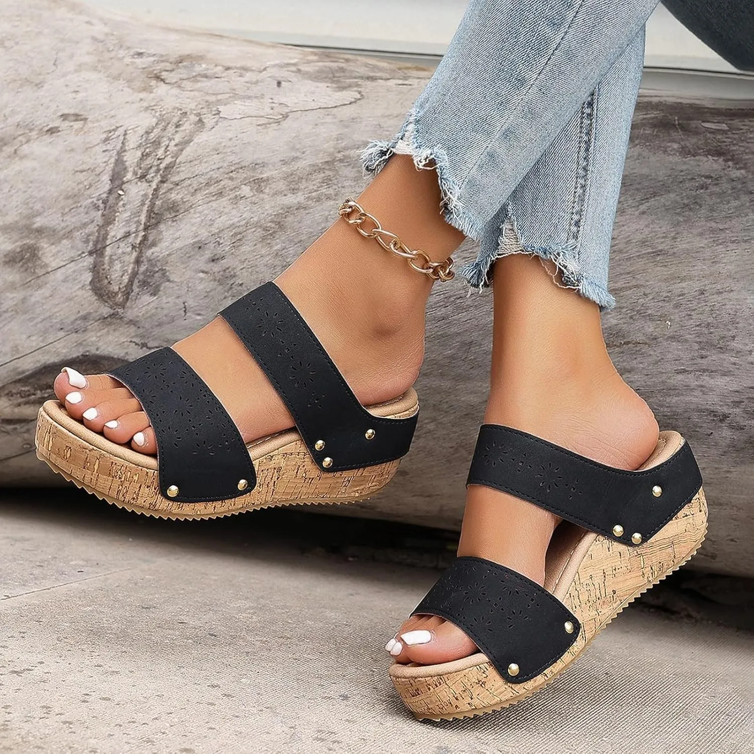 Slip on Shoes Women Dressy Comfort Casual Open Toe Wedges Sandal Orthopedic Comfortable Lightweight Low Heel Slipper