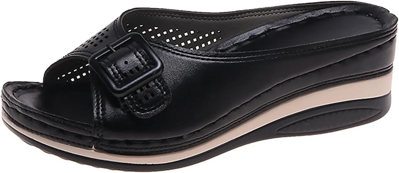 Slippers for Women Hollow Out Hook Loop Vamp Shoes Slip On Slide Arch Support Sandals Open Toe Thick Soles Mules Beach Walking Summer Slippers