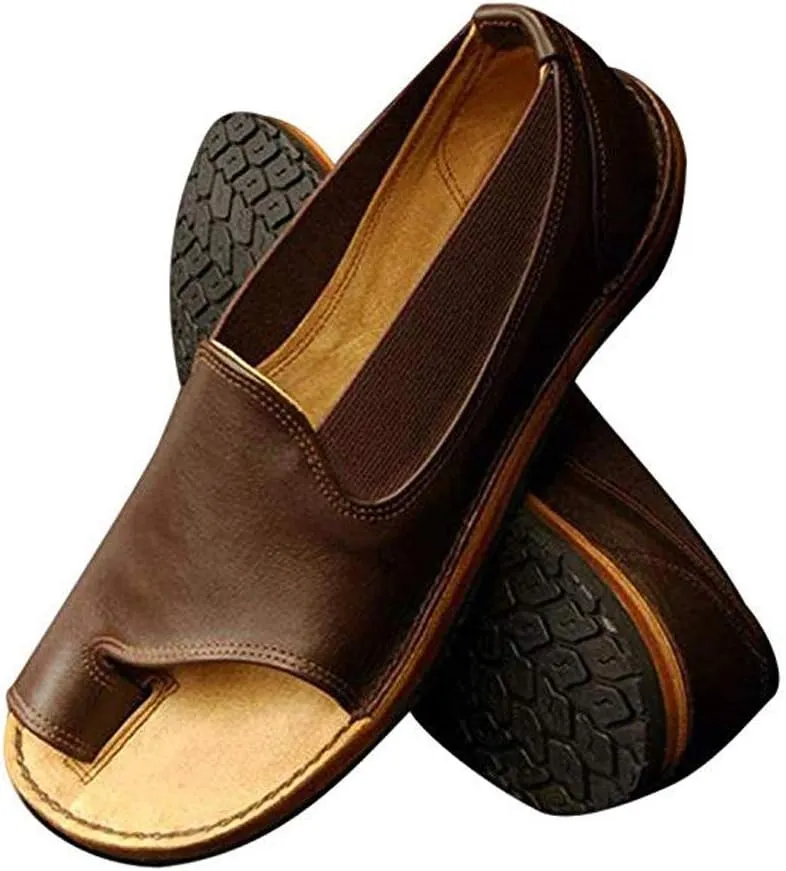 Slippers for Women Open Toe Gibobby Plus Size Holiday Flat Ankle Beach Shoes Fish Mouth Roman Loafers Sandals