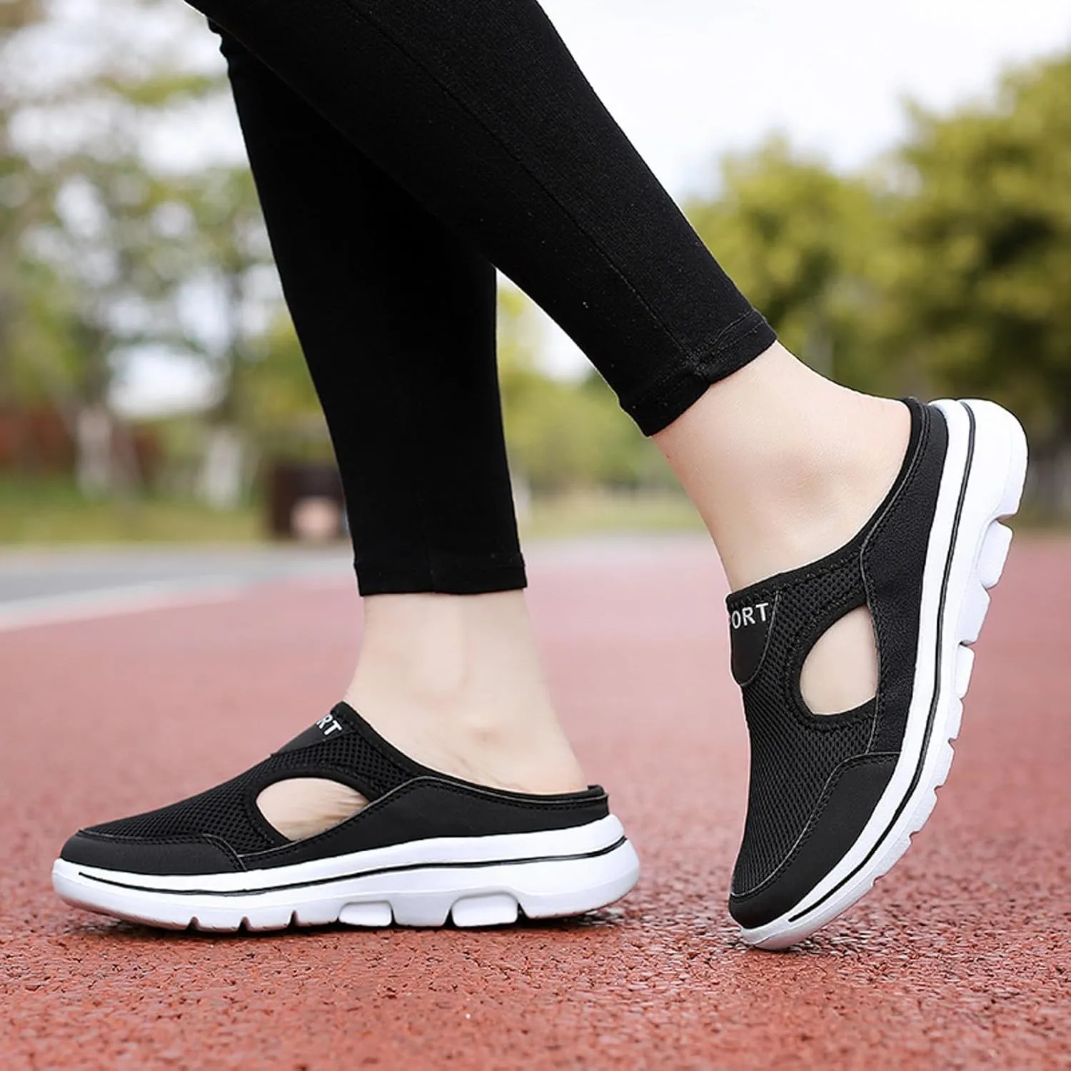 Sneakers for Women Breathable Mesh Walking Mules Shoes Lightweight Slip On Backless Comfort Wedge Platform Loafers