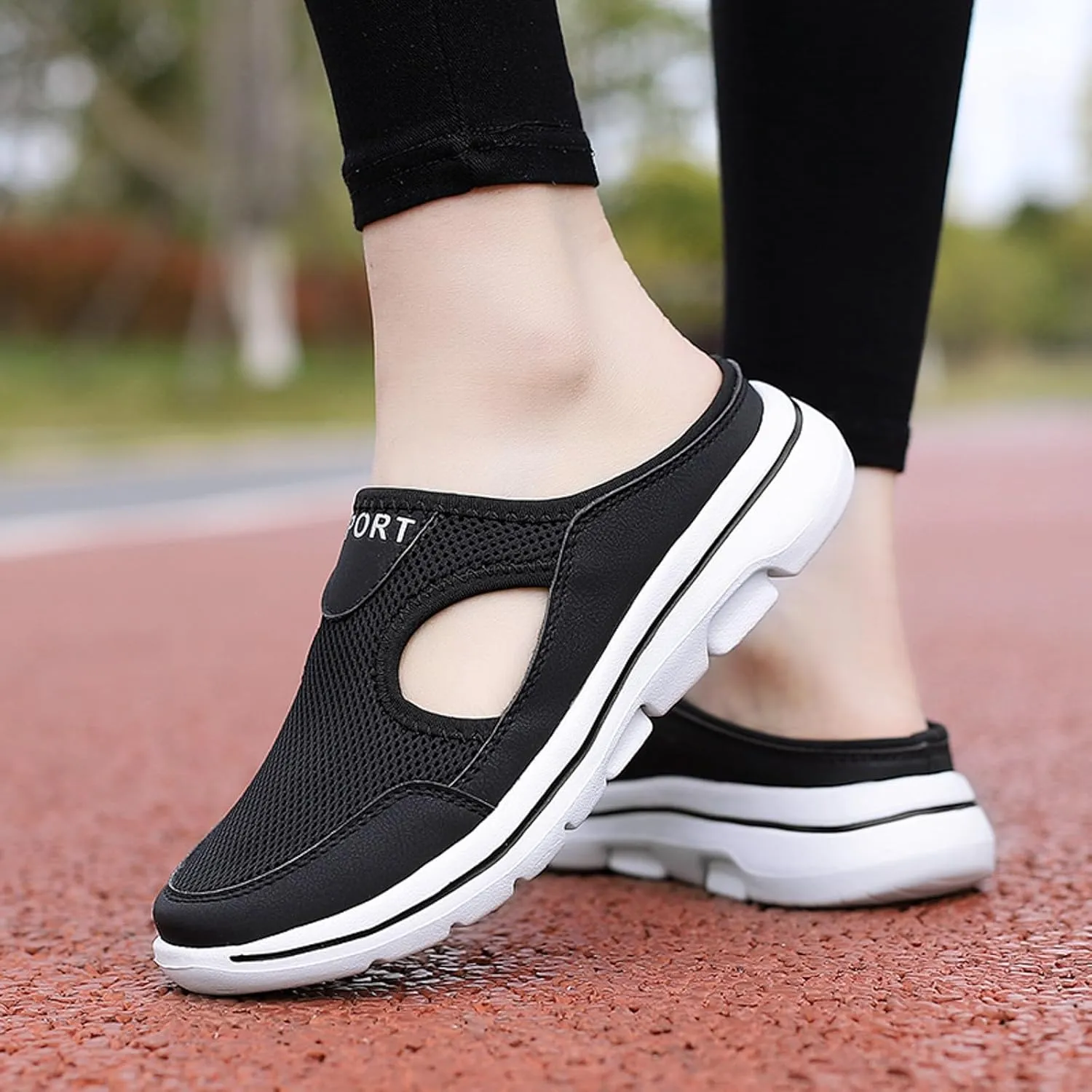 Sneakers for Women Breathable Mesh Walking Mules Shoes Lightweight Slip On Backless Comfort Wedge Platform Loafers