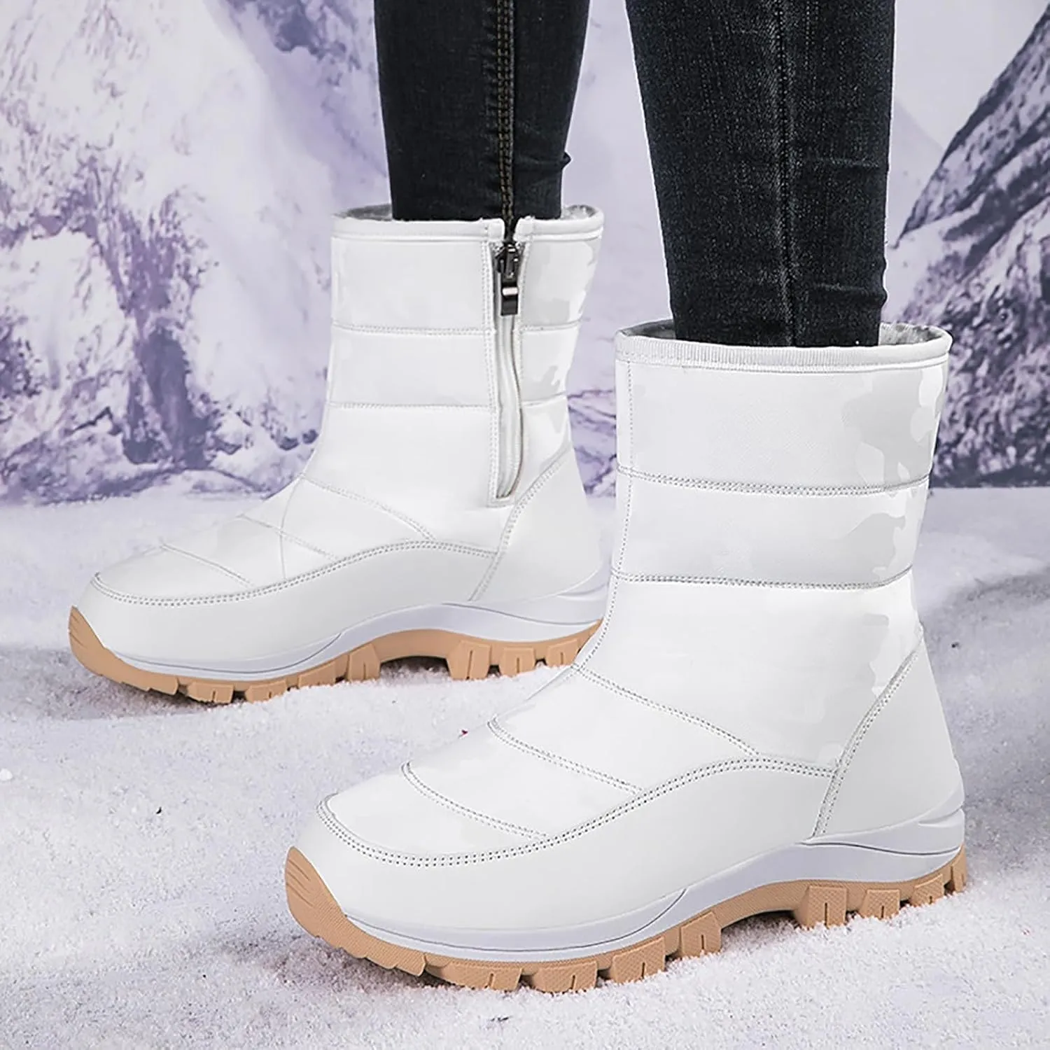 Snow Boots for Women Winter Shoes Water-proof Insulated Mid-Calf Booties Cold Weather Warm Fleece Lined Wide Outdoor Boot Platform Fashion High-Top Sneakers Comfortable Slip On Boots for Women