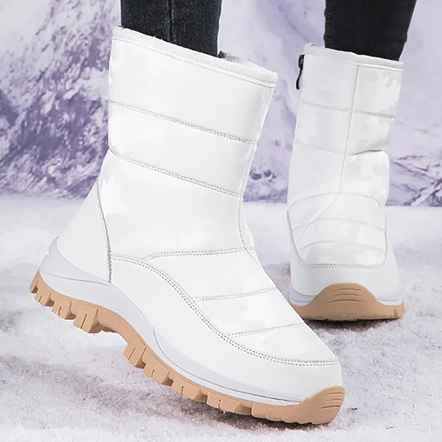 Snow Boots for Women Winter Shoes Water-proof Insulated Mid-Calf Booties Cold Weather Warm Fleece Lined Wide Outdoor Boot Platform Fashion High-Top Sneakers Comfortable Slip On Boots for Women
