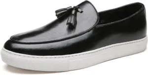 SOLPNOW Men's Leather Tassel Slip-on Loafers,Comfortable Non-Slip Casual Business Leather Shoes,Work Driving Hiking Dress Shoes