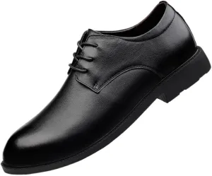 Spring Men Casual Leather Shoes Fashionable Height Increasing Waterproof Dress Shoes Classic Black Versatile Oxford