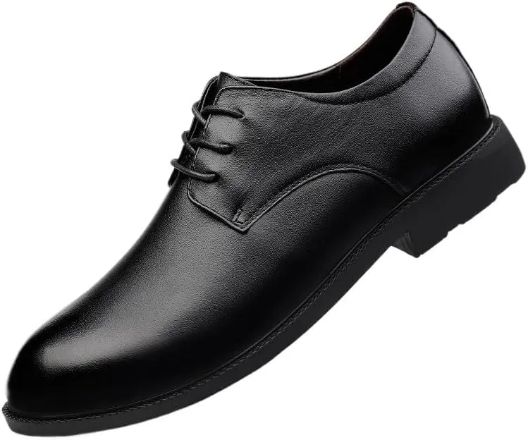 Spring Men Casual Leather Shoes Fashionable Height Increasing Waterproof Dress Shoes Classic Black Versatile Oxford